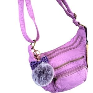 crossbody bag lavender with cute Pom Pom Charm